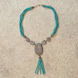 Turquoise Beads Crystal Natural Stones Tassel Pendant Necklace